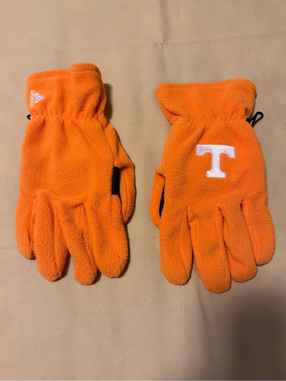 adidas Orange Fleece Gloves with White 'T' Logo